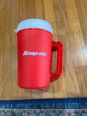 Snap-on Red Travel Mug with Handle and White Lid